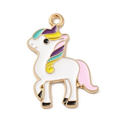 Разноцветный Подвески из эмали и сплава, золотой свет, очарование единорога, красочный, 27x22x1 мм, отверстие : 1.8 мм