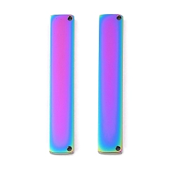 Rainbow Color Ионное покрытие (ip) 304 соединители звеньев из нержавеющей стали, зеркальная полировка, прямоугольные, штамповка пустой метки, Радуга цветов, 35x6x2 мм, отверстие : 1 мм