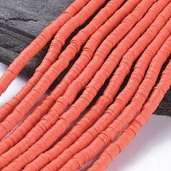 Light Coral Flat Round Eco-Friendly Handmade Polymer Clay Beads, Disc Heishi Beads for Hawaiian Earring Bracelet Necklace Jewelry Making, Light Coral, 6x1mm, Hole: 2mm, about 353~378pcs/strand, 17.7 inch