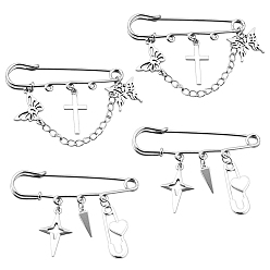 Платина 4 шт. 2 стили железная английская булавка, подвески из сплава, броши для одежды, рюкзака, разнообразные, платина, 49.5~50.5 мм, 2 шт / стиль