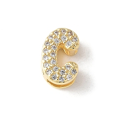 Letter C Латунные микро-паве прозрачные кубические цирконии начальные многорядные звенья, реальный 18 k позолоченный, без свинца и без кадмия, долговечный, стойки покрытие, буква С, 10x5~9.5x4.5~5 мм, отверстие : 1.5~3.2x2~8 мм