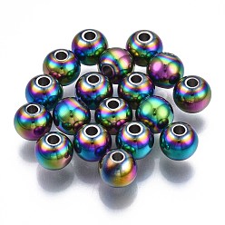 Rainbow Color Rack Plating Rainbow Color 304 Stainless Steel Beads, Cadmium Free & Nickel Free & Lead Free, Round, 6x5mm, Hole: 1.6mm