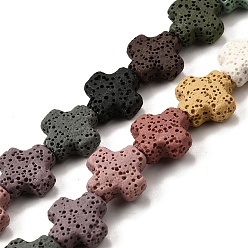 (52) Непрозрачная лаванда Бусы из натуральной лавы, крестик, окрашенные, разноцветные, 14x14x6 мм, отверстие : 1.5 мм, около 28 шт / нитка, 15.94'' (40.5 см)