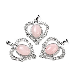 Розовый Кварц Природного розового кварца подвески, экологически чистая латунная находка, платина, без кадмия и без свинца, сердце, 38.5x34.5x7.5 мм, отверстие : 7x5 мм