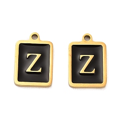 Letter Z 304 Stainless Steel Pendants, with Enamel, Rectangle with Letter Charm, Golden, Letter Z, 17.5x12x1.5mm, Hole: 1.5mm