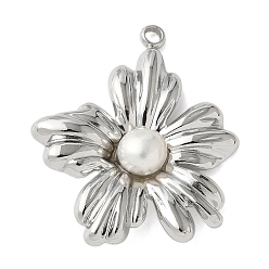 Нержавеющая Сталь Цвет 304 подвески из нержавеющей стали, с натуральным пресноводным жемчугом, цветочный шарм, цвет нержавеющей стали, 28x23x6 мм, отверстие : 1.6 мм