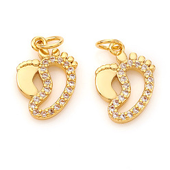 Golden Brass Micro Pave Cubic Zirconia Charms, with Jump Rings, Footprint, Clear, Long-Lasting Plated, Golden, 12.5x9x1.5mm, Jump Ring: 4x0.6mm, Hole: 2.5mm