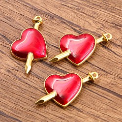Золотой Подвески из сплава , с эмалью, стрела сквозь сердце оберег, золотые, 38x21 мм, отверстие : 2 мм