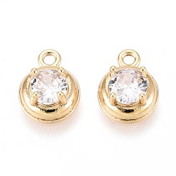 Настоящее золото 18K Кулон из циркония, плоские круглые прелести, реальный 18 k позолоченный, 11x8x4 мм, отверстие : 1.4 мм