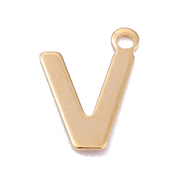 Letter V 201 прелести нержавеющей стали, алфавит, реальный 18 k позолоченный, letter.v, 12x8.8x0.6 мм, отверстие : 1.4 мм