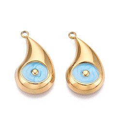 Светло-Голубой 304 подвески из нержавеющей стали, с эмалью, очарование слезы, реальный 18 k позолоченный, ионное покрытие (ip), Небесно-голубой, 24.5x13.5x4.5 мм, отверстие : 1.8 мм