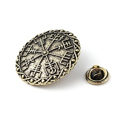 Antique Bronze Tibetan Style Alloy Brooches, Viking Runes Compass Coin, Antique Bronze, 34x34x3.5mm