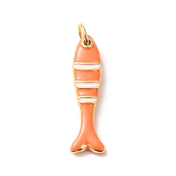 Coral Brass with Enamel Pendants, Fish Charms, Rack Plating, Long-Lasting Plated, Lead Free & Cadmium Free, Real 18K Gold Plated, Coral, 27.5x8x4mm, Hole: 4mm