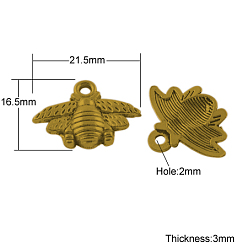 Античное Золото Сплавочные подвески тибетского стиля, без кадмия и без свинца, Пчелы, античное золото , 16.5x21.5x3 мм, отверстие : 2 мм