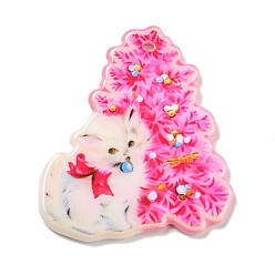 Pink Акриловые подвески, кошка, розовые, 33.5x30x2.5 мм, отверстие : 1.8 мм