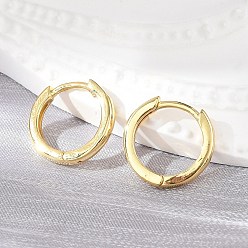 Настоящее золото 18K Латунные английском замке Серьги-кольца, кольцо, реальный 18 k позолоченный, 13.7x2 мм, штифты : 1 мм