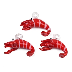 Красный Подвески лэмпворк ручной работы, креветка, красные, 22.5x35.5x18.5~20.5 мм, отверстие : 3~4.5 мм