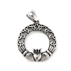 Античное Серебро 304 подвески в форме сердца из нержавеющей стали Trinity Claddagh Crown, античное серебро, 34.5x31.5x4 мм, отверстие : 7x4 мм