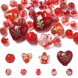 (52) Непрозрачная лаванда 38 шт. 9 стили бусины ручной работы из золотистого песка в технике лэмпворк, со цветком внутри , разнообразные, разноцветные, 8~20.5x7~20 мм, отверстие : 1.4~2 мм