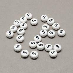 Number Белый и черный акрил, плоские круглые с пит. 5, 7x4 мм, Отверстие : 1.3 мм , около 3600 шт / 500 г