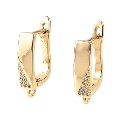 Real 18K Gold Plated SHEGRACE Brass Micro Pave Cubic Zirconia Hoop Earring Findings, with Loop, Cadmium Free & Lead Free & Nickel Free, Real 18K Gold Plated, 19x10x4.5mm, Hole: 1.4mm, Pin: 1mm