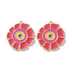 Малиновый Подвески из эмали и сплава, золотые, цветочный шарм, малиновый, 22.5x20x1 мм, отверстие : 1.5 мм