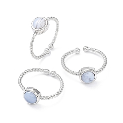 Синий Кружевый Агат Кольца-манжеты из натурального голубого кружева с агатом, стойка с покрытием из латуни с открытыми кольцами для женщин, платина, 1.5~2.5 мм, внутренний диаметр: 18 мм