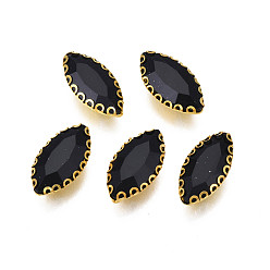 Black Sew on Rhinestone, Opaque Glass Rhinestones, with Iron Prong Settings, Faceted, Horse Eye, Black, 15.5x8x4.5mm, Hole: 0.9mm