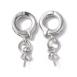 Платина Застежки-твистеры из латуни с микропейвом и прозрачным фианитом, без кадмия, без никеля и без свинца, за половину пробурено бисера, ювелирная фурнитура для плетения бижутерий, кольцо, платина, 17.5 мм, застежки: 10x7x2 мм, отверстие : 4 мм, штифты : 0.6 мм