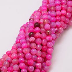 Темно-Розовый Природные Агат бисера нити, окрашенные, граненые, круглые, темно-розовыми, 8 мм, отверстие : 1 мм, около 47 шт / нитка, 14 дюйм