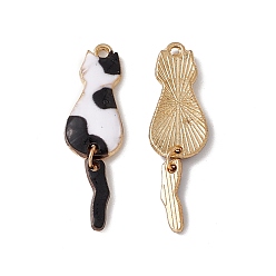 Белый Стойки обшивки сплава эмали подвески, золотой свет, кошачье очарование, белые, 34x10x2 мм, отверстие : 1.5 мм