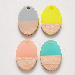 Mixed Color Resin & Wood Pendants, Waxed, Oval, Mixed Color, 23x15.5x3~4mm, Hole: 2mm