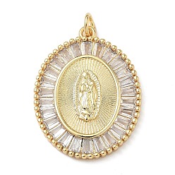 Oval Латунные микро проложить кубического циркония подвески, Дева Мария, без свинца и без кадмия, долговечный, с целью перехода в кольце, овальные, 25.5x19.5x3 мм, отверстие : 3 мм