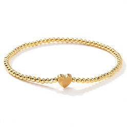 Латунь Латунные браслеты с круглыми и сердечными бусинами для женщин, золотые, 6.50 дюйм (16.5 см)