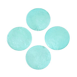 Бледно-бирюзовый Окрашенные распылением натуральные подвески с соединителем оболочки Capiz, ссылки на диски, бледные бирюзовая, 49x1 мм, отверстие : 1.5 мм