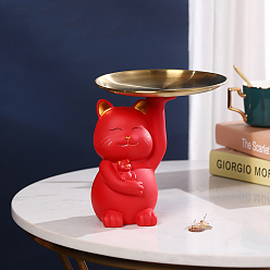 Малиновый Скульптура кота из смолы с металлическим подносом, Ювелирная конфетница, декоративный поднос для ключей, украшение для дома, офиса, отеля, малиновый, 110x170 мм