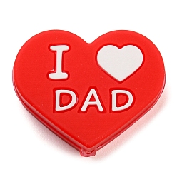 Dark Red Father's Day Silicone Focal Beads, Heart with Word I Love Dad, Dark Red, 24.4x19.5x9.9mm