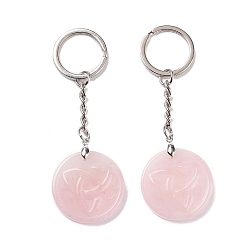 Rose Quartz Natural Rose Quartz Trinity Knot Pendant Keychain, with Brass Keychain Ring, 9cm
