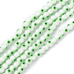Весенне-зеленый Выпечка окрашенные стеклянные бусины, круглые с сглаза, весенний зеленый, 6x5 мм, отверстие : 1.2 мм, около 63~68 шт / нитка, 13.70~15.04 (34.8~38.2 см)