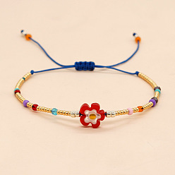 Красный Плетеные браслеты из бисера и цветочных мотивов в стиле бохо, регулируемые браслеты из стеклянных бусин для женщин, красные, внутренний диаметр: 11 дюйм (28 см)