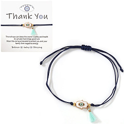 Прусский Синий Браслеты с подвесками в виде руки Хамса и сглаза из эмали., плетеные браслеты из нейлонового шнура для женщин, с кисточками и поздравительной открыткой, берлинская лазурь, 7.87 дюйм (20 см)