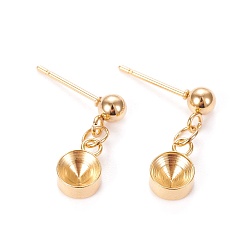 Золотой 201 Настройки серьги из нержавеющей стали, с 304 штифтов из нержавеющей стали, для заостренного горного хрусталя, золотые, 17 мм, штифты : 0.9 мм, пригодный для стразов 6 мм