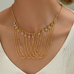 Золотой Роскошный элегантный ближневосточный стиль латунный белый эмалевый цветок кисточка кулон нагрудник ожерелье для женщин, золотые, 18.31 дюйм (46.5 см)