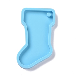 Deep Sky Blue Stocking Pendant Silicone Molds, Resin Casting Molds, for UV Resin, Epoxy Resin Craft Making, Christmas Theme, Deep Sky Blue, 81x47x7mm, Hole: 5mm