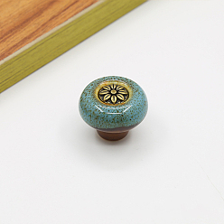 Стально-синий Дверные ручки шкафа из цинкового сплава, кухонный ящик тянет ручки шкафа, плоский круглый с цветочным и леопардовым принтом, стальной синий, 32x26 мм