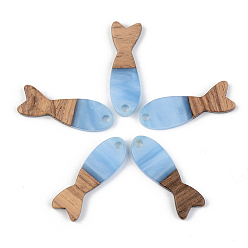 Васильковый Подвески из непрозрачной смолы и ореха, рыба, васильковый, 27.5x9x3 мм, отверстие : 2 мм