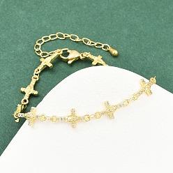 Cross Браслеты-цепочки из латуни с микропаве из прозрачных кубических цирконий на тему Девы Марии для женщин, стойки покрытие, долговечный, без свинца и без кадмия, реальный 18 k позолоченный, крестик, 7-1/4 дюйм (18.3 см)