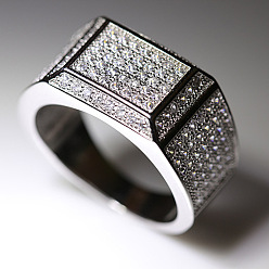 Платина Кольца для мужчин с микропаве из прозрачных кубических цирконий из латуни, прямоугольные, платина, размер США 12 (21.4 мм)