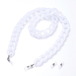 White Eyeglasses Chains, Neck Strap for Eyeglasses, with Acrylic Curb Chains, 304 Stainless Steel Lobster Claw Clasps and  Rubber Loop Ends, White, 30.7 inch(78cm)