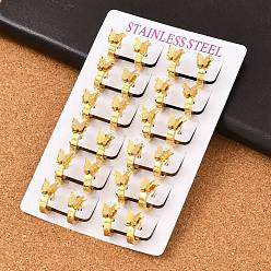 Настоящее золото 18K Вакуумное покрытие 201 серьги-кольца в форме бабочек из нержавеющей стали, с 316 штифтами из нержавеющей стали для женщин, реальный 18 k позолоченный, 12.5x8.5x3 мм